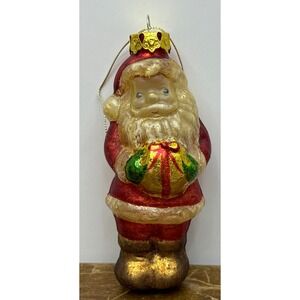 Vintage Japan Santa Ornament Blown Glass 5" Hand Painted Christmas 1950s